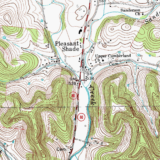 Topographic Map of Pleasant Shade, TN