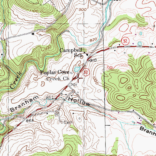 Topographic Map of Poplar Cove Creek Church, TN