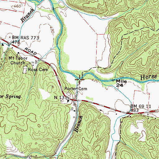 Topographic Map of Porter Branch, TN