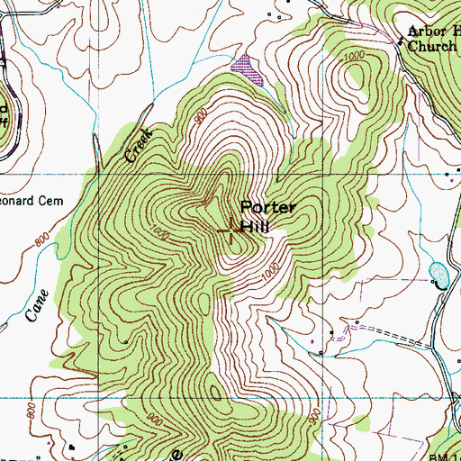 Topographic Map of Porter Hill, TN