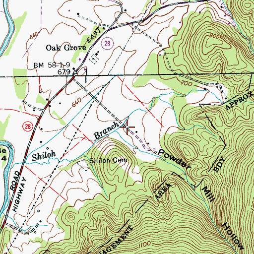 Topographic Map of Powder Mill Hollow, TN