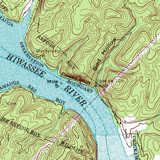 Topographic Map of Powell Bluff, TN