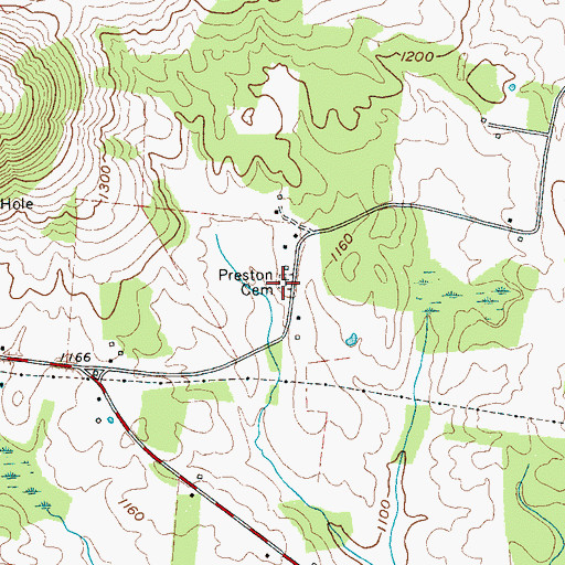 Topographic Map of Preston Cemetery, TN