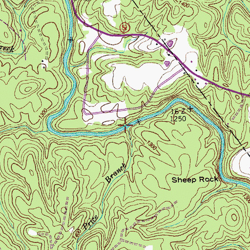 Topographic Map of Price Branch, TN
