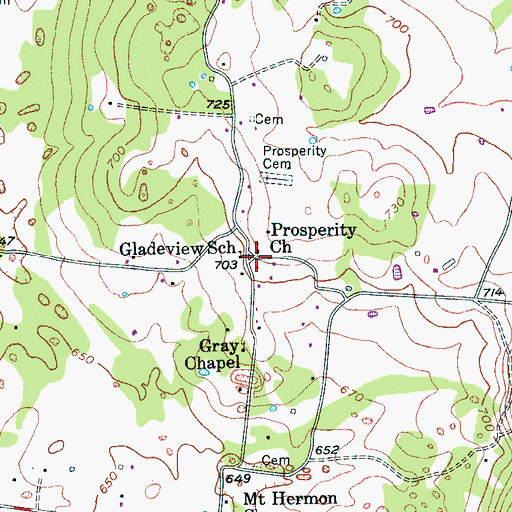 Topographic Map of Prosperity Church, TN