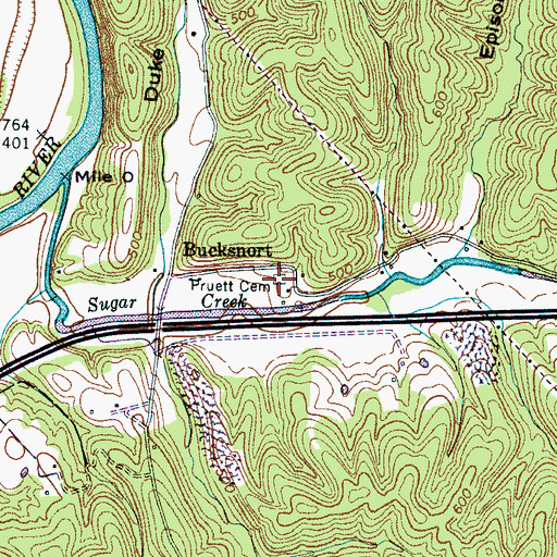 Topographic Map of Pruett Cemetery, TN