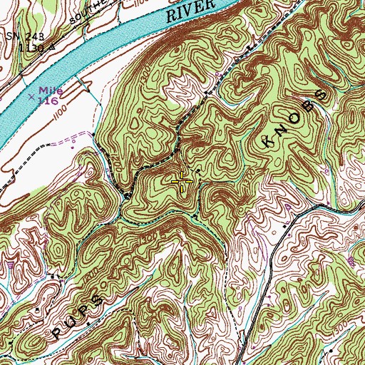 Topographic Map of Pups Knobs, TN