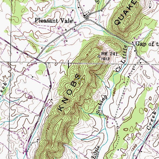 Topographic Map of Quaker Knobs, TN