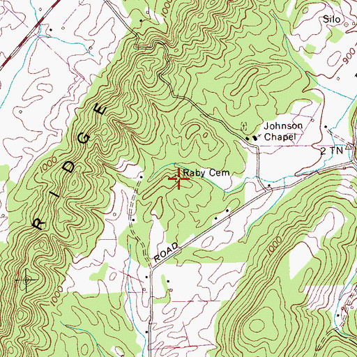 Topographic Map of Raby Cemetery, TN