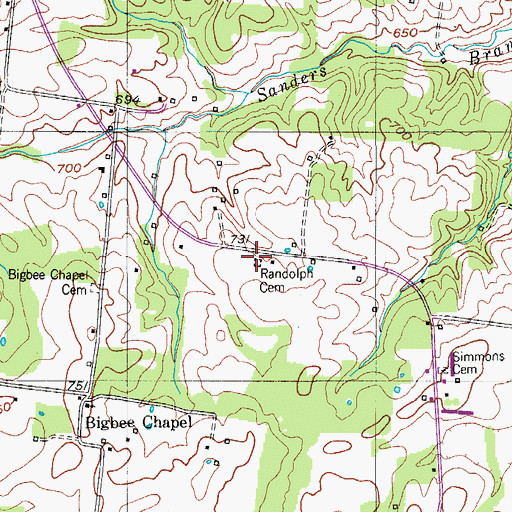 Topographic Map of Randolph Cemetery, TN