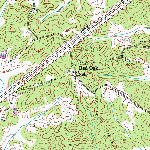 Topographic Map of Red Oak School, TN