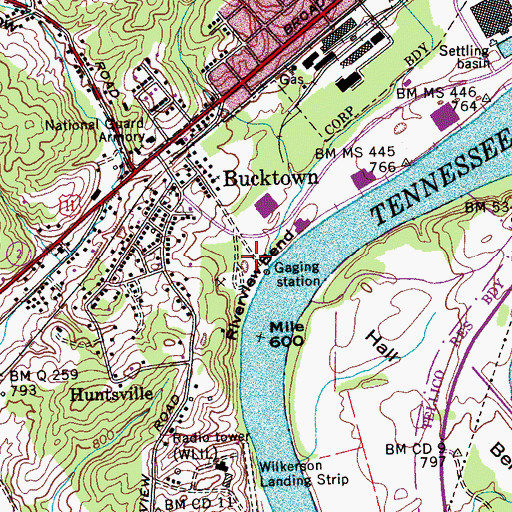 Topographic Map of Riverview Bend, TN