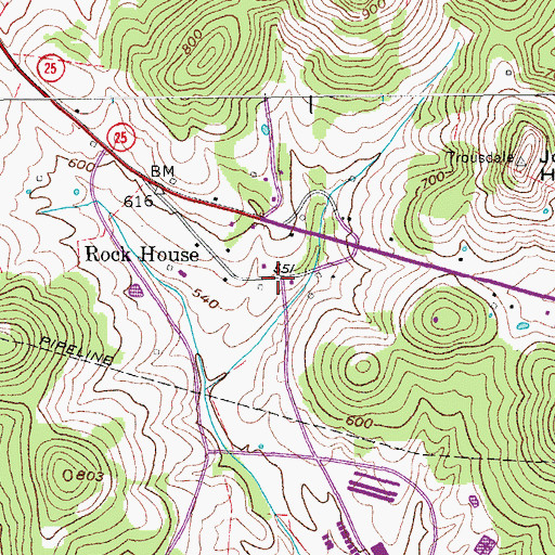 Topographic Map of Rock House, TN