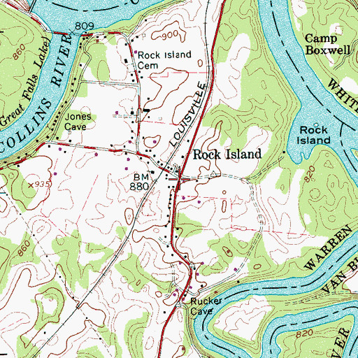 Topographic Map of Rock Island, TN