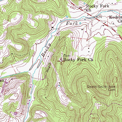 Topographic Map of Rocky Fork Church, TN