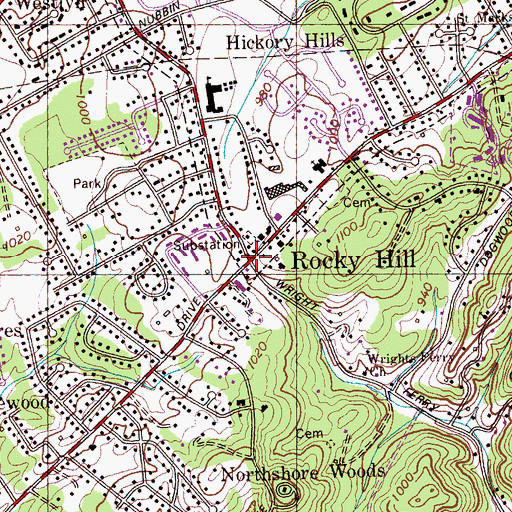 Topographic Map of Rocky Hill, TN