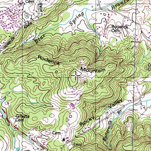 Topographic Map of Roderick Mountain, TN