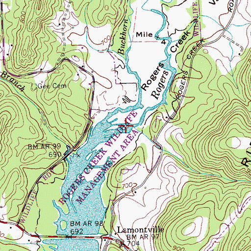 Topographic Map of Rogers Creek Valley, TN
