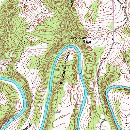 Topographic Map of Rowland Bend, TN
