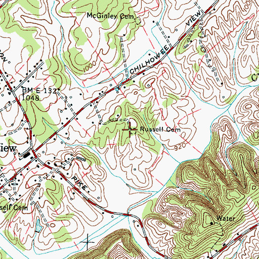 Topographic Map of Russell Cemetery, TN