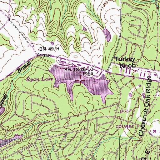 Topographic Map of Ryan Lake, TN