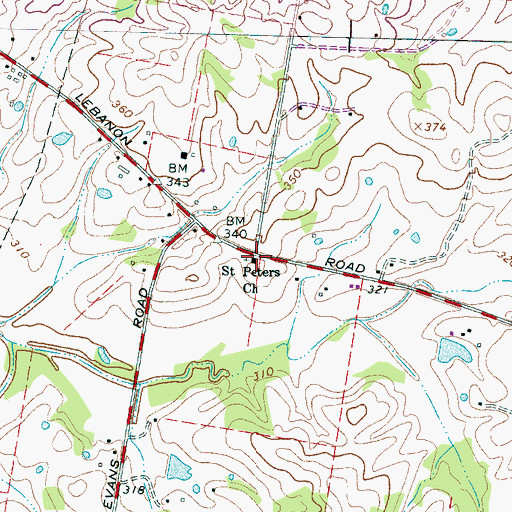 Topographic Map of Saint Peters Church, TN