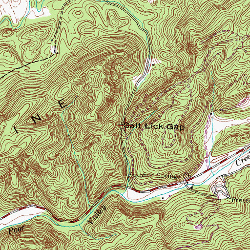 Topographic Map of Salt Lick Gap, TN