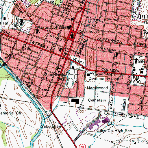 Topographic Map of Sam Davis Park, TN