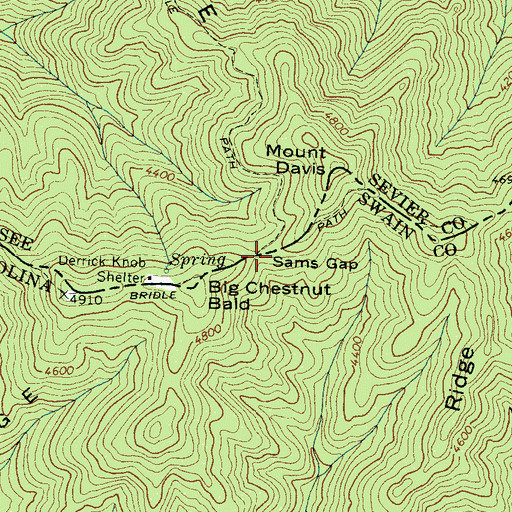 Topographic Map of Sams Gap, TN