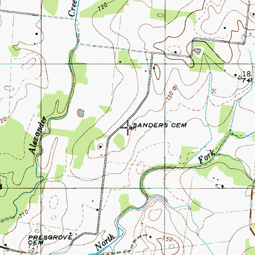 Topographic Map of Sanders Cemetery, TN