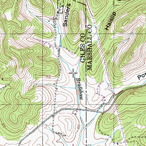 Topographic Map of Sanders Hollow, TN