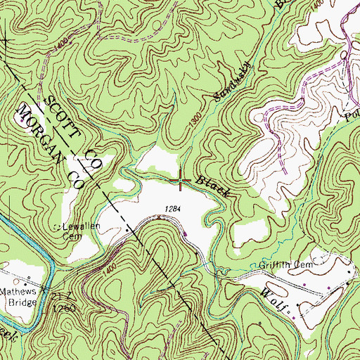 Topographic Map of Sandusky Branch, TN
