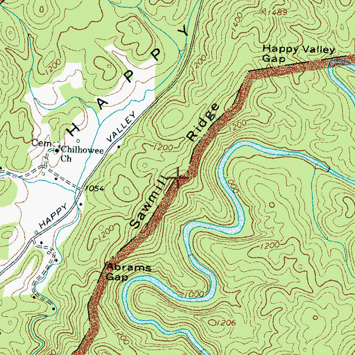Topographic Map of Sawmill Ridge, TN