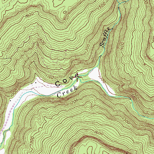 Topographic Map of Scuffle Creek, TN
