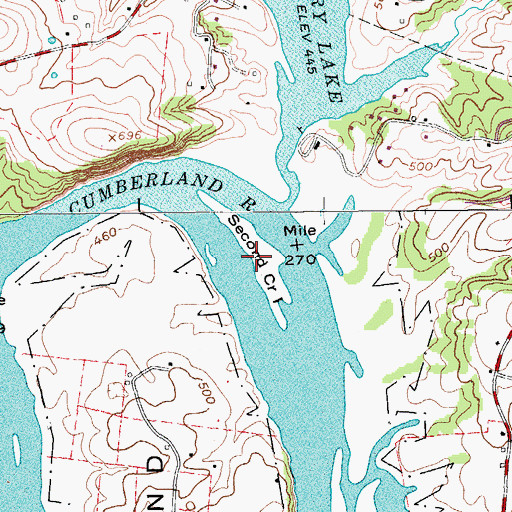 Topographic Map of Second Creek Island, TN