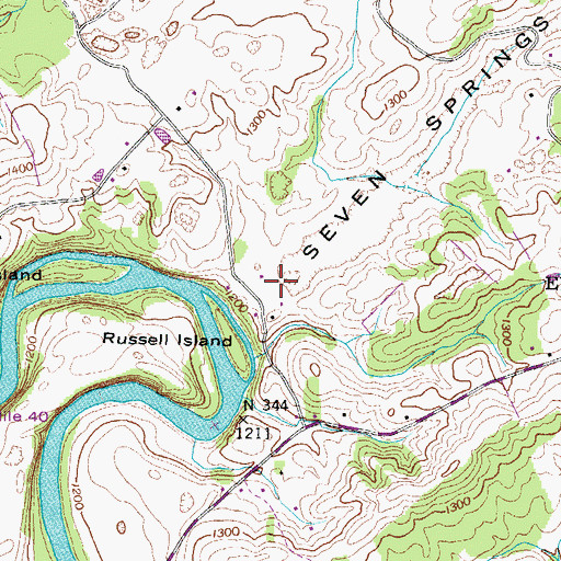 Topographic Map of Seven Springs Valley, TN