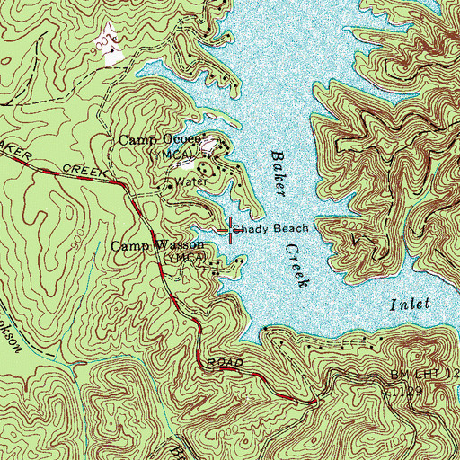 Topographic Map of Shady Beach, TN