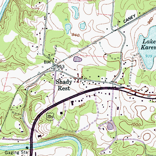 Topographic Map of Shady Rest, TN