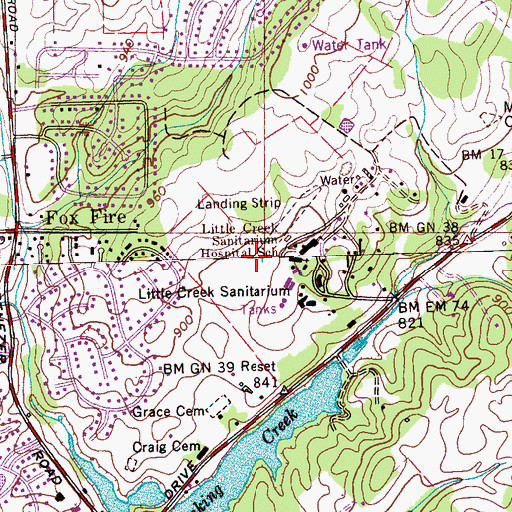 Topographic Map of Little Creek Airpark (historical), TN