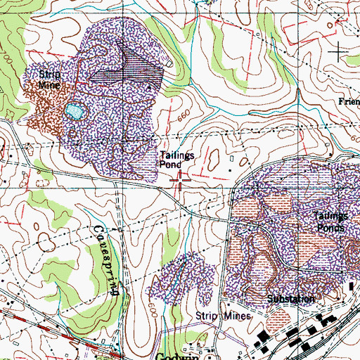 Topographic Map of Presnell Tailings Pond, TN