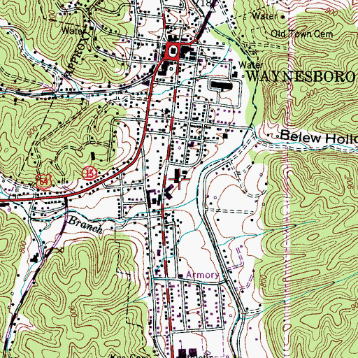 Topographic Map of Waynesboro Elementary School, TN