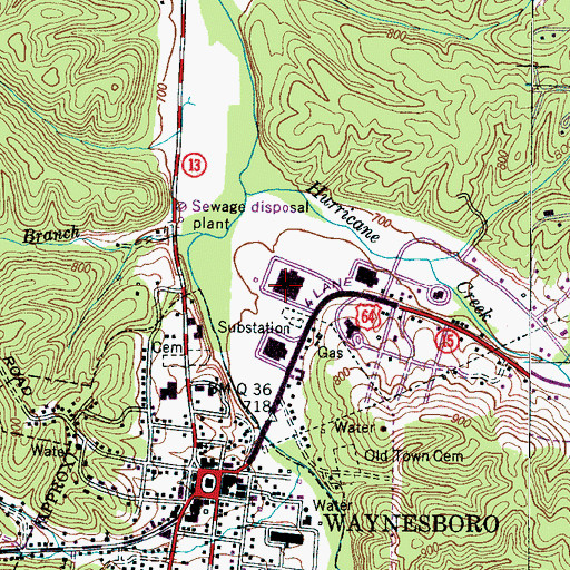 Topographic Map of Waynesboro Industrial Park, TN