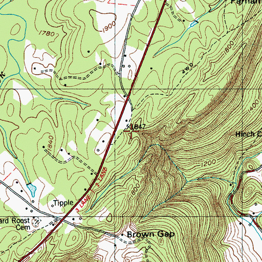Topographic Map of Parham Gap, TN