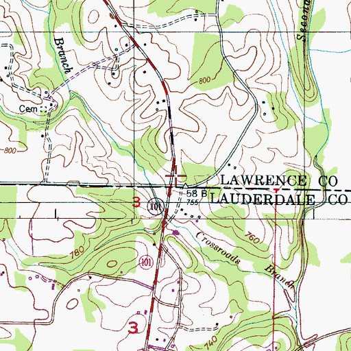 Topographic Map of Crossroads Church (historical), TN