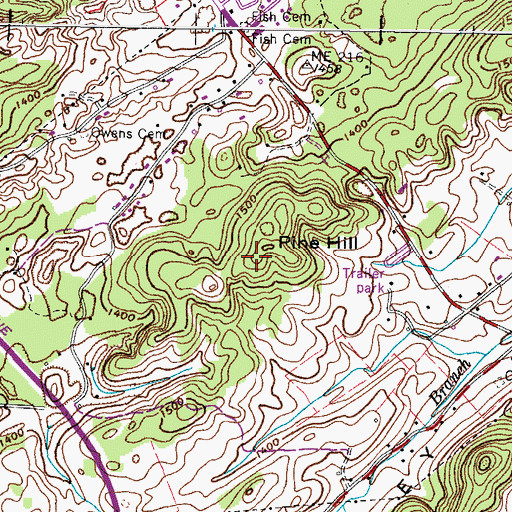 Topographic Map of Pine Ridge, TN