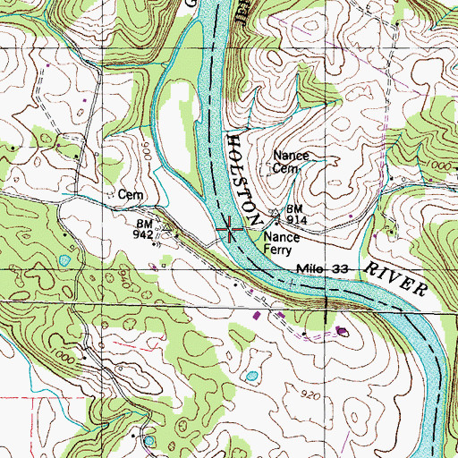 Topographic Map of Nance Ferry, TN