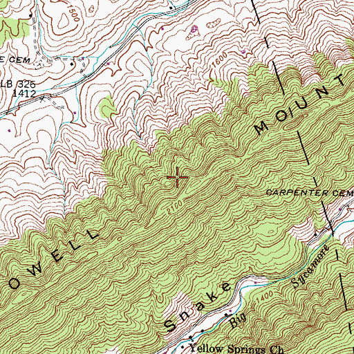 Topographic Map of Powell Mountain, TN