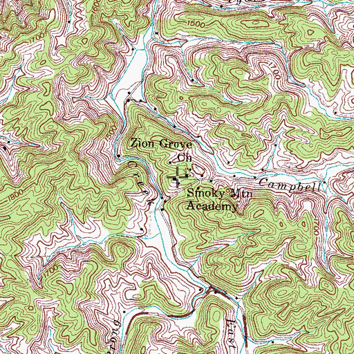 Topographic Map of Smoky Mountain Academy, TN