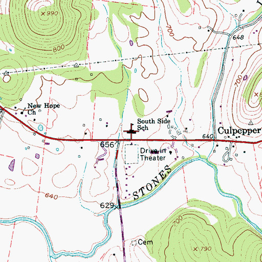 Topographic Map of South Side School, TN