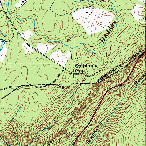 Topographic Map of Stephens Gap, TN